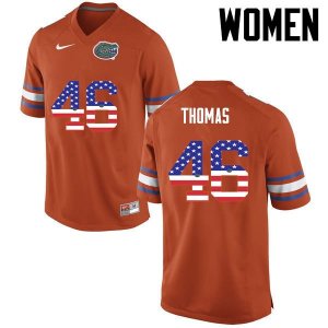 Women's Florida Gators #46 Will Thomas NCAA Nike Orange USA Flag Fashion Authentic Stitched College Football Jersey JKJ7662MV